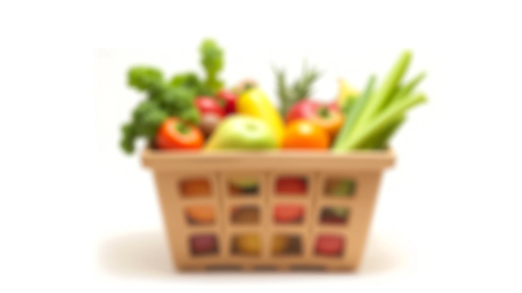 Panier d'épicerie rempli de produits alimentaires variés, fruits et légumes, représentant les dépenses quotidiennes des ménages