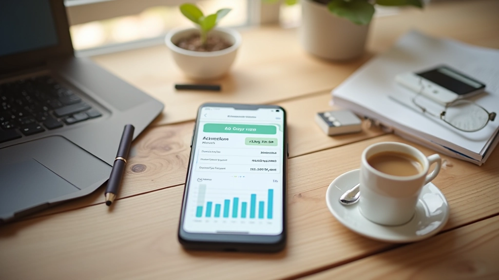 Smartphone avec application bancaire affichant un compte épargne avec graphique de croissance, gestion financière numérique