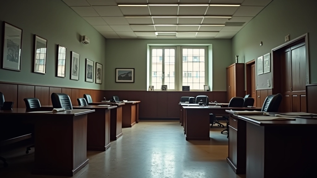 Bureau administratif traditionnel montrant des postes de travail dans le secteur public, avec dossiers et documents empilés